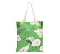 WDdZzyy Borsa tote in tela verde con fiori di calla del fumetto per le donne con tasche con manici borse riutilizzabili regalo di compleanno all'ingrosso