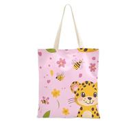 WDdZzyy Borsa tote rosa leopardo divertente cartone animato per le donne di tela per le donne con tasche con manici borsa di tela riutilizzabile regali all'ingrosso