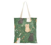 WDdZzyy Borsa tote verde con gatti carini cartoni animati con tasche per le donne con tasche con manici borse di totalizzatore riutilizzabili regali freddi sfusi per amiche femminili
