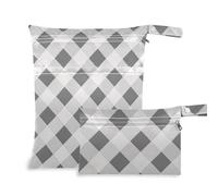 WDdZzyy Borse a prova di disordine a quadri grigi per la spiaggia, confezione da 2 sacchetti bagnati per costume da bagno con manici per piscina