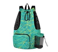 WDdZzyy Borse con coulisse per uomo donna palestra zaino con bottiglia d'acqua tasca stringa borsa impermeabile giallo linee turchese
