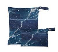 WDdZzyy Borse da bagno impermeabili con falso glitter effetto marmo blu universo, confezione da 2 pezzi essenziali da viaggio per bambini con manici per scenario