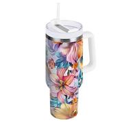 WDdZzyy California Condor Flower Floral Vacuum - Borraccia termica riutilizzabile con coperchio a prova di perdite e cannuccia, 1184 ml, per scuola, sport, asilo nido, campeggio e altro