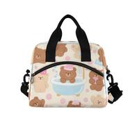 WDdZzyy Carino cartone animato marrone Teddy Bear Lunch Box con tracolla isolato borse per il pranzo per donne per uomo con portabottiglie