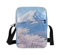 WDdZzyy carino messenger bag piccole borse a tracolla donna casual borse a tracolla per le donne tracolla regolabile per la scuola blu e bianco giapponese Monte Fuji fiori di ciliegio