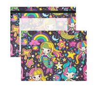 WDdZzyy Cartelle robuste per matite con 3 anelli, motivo sirene, unicorni, arcobaleni, confezione da 2 pezzi, per studenti, studenti, insegnanti, forniture