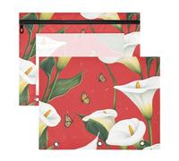WDdZzyy Cartone animato Calla Lily Red Flower Raccoglitore Matite Pouch con cerniere lisce Sacchetto di immagazzinaggio per A4 Lettere di Carta 2 Pack Insegnante Forniture Artistiche Storage