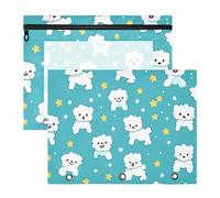 WDdZzyy Cartone animato carino bianco cane stella astuccio multiuso 3 anelli tasca per 3 anelli raccoglitore 2 pack studenti casa