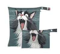 WDdZzyy Cartone animato divertente gatti felici impermeabile Dry Bag impermeabile 2 Pack Wet Bag per costume da bagno con manici per yoga