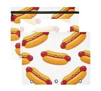 WDdZzyy Cartone animato giallo hot dog raccoglitori sacchetti con cerniera portapenne custodia per 3 anelli raccoglitore 2 confezioni insegnante forniture d'arte stoccaggio