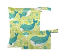 WDdZzyy Cartoon Dugong - Borsa per la lavanderia lavabile, confezione da 2, essenziale da viaggio, per bambini, con manici per scenario