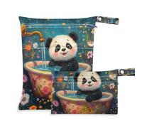 WDdZzyy Cartoon Panda Retro Vasca da bagno prop1 Borsa per vestiti sporchi confezione da 2 pezzi essenziali da viaggio per volare con manici per il bagno