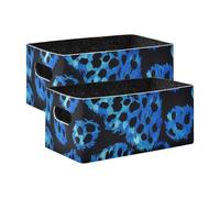 WDdZzyy Cestini portaoggetti resistenti, con stampa leopardata, blu, nero, confezione da 2 pezzi, per armadio, scaffale, cassettiera