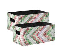 WDdZzyy Cesto portaoggetti robusto in stile bohémien, con struttura irregolare, colore rosso e verde, confezione da 2 contenitori robusti per armadio, scaffale, comò