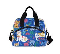 WDdZzyy Chic American Cats Royal Blue Borsa per il pranzo per ragazzi con tracolla grande Lunchbox per ragazza regolabile