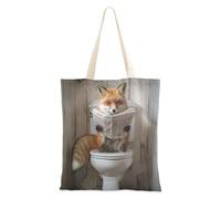 WDdZzyy Chic Fox Retro Toilette Lettura Donna Tela Tote Bag per le Donne Con Tasche Con Manici Riutilizzabile Tote Bags Bulk Amico Regali di Compleanno