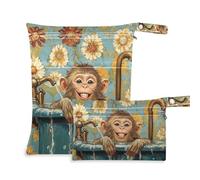 WDdZzyy Chic Rhesus Monkey Macaque Retro Vasca da bagno a prova di disordine, impermeabile, confezione da 2 pezzi essenziale da viaggio per bambino con manici per viaggio