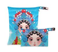WDdZzyy Chinese Culture Peking Opera Blue Mess-Proof Wet Bag 2 Pack Travel Essentials per neonati con manici per pannolini per bambini