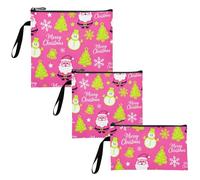 WDdZzyy Christmas Snowman and Santa Pink 3 pezzi riutilizzabile cerniera snack bag portatile cibo sacchetto per gli amici del campo e attrezzatura