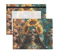WDdZzyy Cinco De Mayo Carnevale Teschi Umani con girasoli Astuccio multiuso 3 fori tasca per lettere A4 Carta 2 Pack Studenti Classroom Supplies