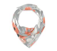 WDdZzyy Corallo e Bianco Handdrawn Flower sciarpa di seta 35 pollici testa avvolge Caldo per le donne per Viaggio bufandas para mujer para frio