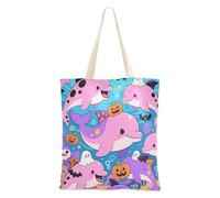 WDdZzyy Delfini rosa carini per Halloween borse della spesa di tela per la spesa per le donne con tasche con manici borsa riutilizzabile Tote Bag Bulk Cool Regali per le amiche femminili