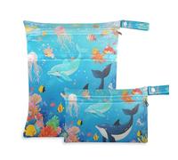 WDdZzyy Dolphin Fish Ocean - Borsa impermeabile per bambini, confezione da 2, essenziale da viaggio, con manici, per spiaggia
