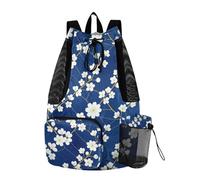 WDdZzyy Draw String Back Bag Gym Sackpack con bottiglia d'acqua Pocket String Bag per la scuola separazione bagnato e asciutto fiore blu bianco