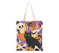 WDdZzyy Felice Halloween Gatto Nero Cranio Zucca Canvas Shopping Bags per la spesa per le donne con tasche con manici Borse di tela riutilizzabili Bulk Regali carini