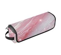 WDdZzyy Ferro arricciacapelli 2 in 1 con glitter effetto marmo rosa, custodia da viaggio e tappetino resistente al calore, organizer portatile per ferri da stiro, piastre, arricciacapelli, marmo finto