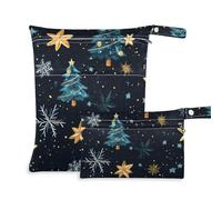 WDdZzyy Golden Merry Christmas Tree - Borsa impermeabile per pannolini bagnati, confezione da 2, essenziale da viaggio per bambini, con manici per scenario