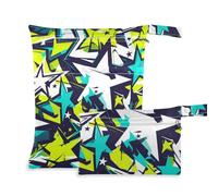 WDdZzyy Graffiti Arte Astratta Giallo Stars Mess-Proof Baby Pannolino Borsa 2 Pack Wet Bag per Costume da Bagno con Manici per il Bagno