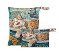 WDdZzyy Graziosa borsa da bagno impermeabile con gatto norvegese personalizzato, stile retrò, impermeabile, 2 pezzi, borsa per pannolini, articoli essenziali con manici per il bagno
