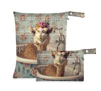 WDdZzyy Graziosa borsa impermeabile per vasca da bagno retrò color cammello, confezione da 2 pezzi essenziali da viaggio per volare con manici per viaggiare