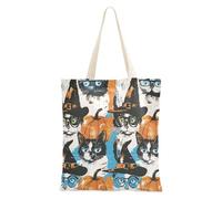 WDdZzyy Halloween carino gatto streghe media tela tote per le donne con tasche con manici riutilizzabile Tote bag Bulk Cool regali per le amiche femminili