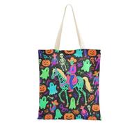 WDdZzyy Happy Halloween Cowboy Skeleton borsa di tela Tote per le donne con tasche con manici borse di tela riutilizzabili sfuso regali da spiaggia
