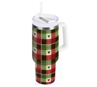 WDdZzyy Heart Buffalo Plaid Merry Christmas Vacuum Coldee Tumbler con coperchio in paglia, bottiglie d'acqua per bambini, riutilizzabile, da viaggio, tazza da caffè con manico, regalo per donne