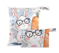 WDdZzyy Hello Easter Cartoon White Rabbit Orange Carrot prop1 Dry Bags 2 Pack Borsa per pannolini Articoli essenziali con manici per il bagno