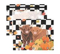WDdZzyy Hello Fall Autumn Cow Pumpkin Black Check Astuccio Adorabile Cartella di Plastica per A4 Lettera di Carta Confezione da 2 Insegnanti Conservazione Studenti Scuola Forniture per Insegnanti