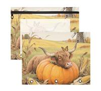 WDdZzyy Hello Fall Autumn Cow Pumpkin Cosmetic Bag Clear Window Storage Bag per A4 Paper Letter 2 Pack Teacher Art Supplies Storage