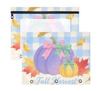 WDdZzyy Hello Fall Autumn Pumpkin - Astuccio blu a quadri con cerniere lisce, tasca a 3 anelli, per lettere formato A4, confezione da 2 pezzi, per studenti per il rientro a scuola