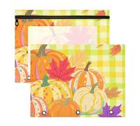 WDdZzyy Hello Fall Autumn Pumpkin Checkered Plaid Acero Verde Borsa Cosmetica Finestra Trasparente 3 Anelli Tasca per Lettere A4 Carta Confezione da 2 Forniture per Insegnanti