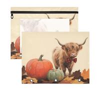 WDdZzyy Hello Fall Autumn Pumpkin Highland Cattle Trousse per cosmetici robusta con 3 fori per raccoglitore a 3 anelli, confezione da 2