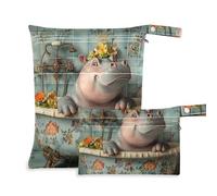 WDdZzyy Hippo Vintage Vasca da Bagno Blu Borse Riutilizzabili per Panno Confezione da 2 Pezzi Essenziali Da Viaggio per Volare con Manici per Spi