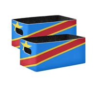 WDdZzyy Kinshasa, cesto portaoggetti pieghevole con bandiera della Repubblica Democratica del Congo, confezione da 2 organizer per vestiti e portaoggetti per scaffali, armadi e cassetti