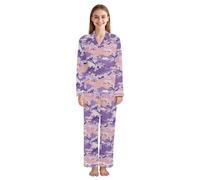 WDdZzyy Lavanda Stile Giapponese Elegante Donna Risvolto Pigiama Set Manica Lunga Top e Pantaloni Lunghi Morbido Caldo, Lavanda stile giapponese, Large