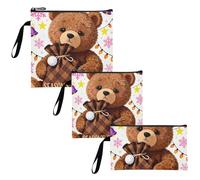 WDdZzyy Merry Christmas Bear, 3 sacchetti riutilizzabili per snack, multiuso, per alimenti, per caramelle, frutta, cereali, organizzazione domestica