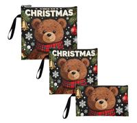 WDdZzyy Merry Christmas Bear - Confezione da 3 sacchetti riutilizzabili per sandwich, impermeabili, per ragazze, per oggetti da viaggio, organizzazione della casa