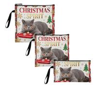 WDdZzyy Merry Christmas Cat Red Plaid 3-Pack riutilizzabile Viaggio Snack Bag Multi-Use Food Safe Lunch Bags per gli amici del campeggio e attrezzatura