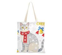WDdZzyy Merry Christmas Cat Snowflake Borse di tela per le donne per le donne con tasche con manici riutilizzabili Bulk Totes carino regali